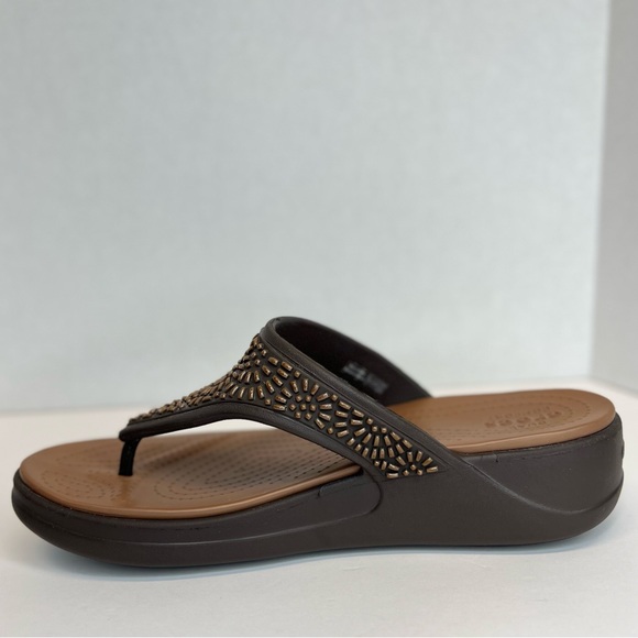 Crocs Monterey Diamante Wedges Womens Sz 11 Espresso/Bronze LKNW Condition - Picture 3 of 13